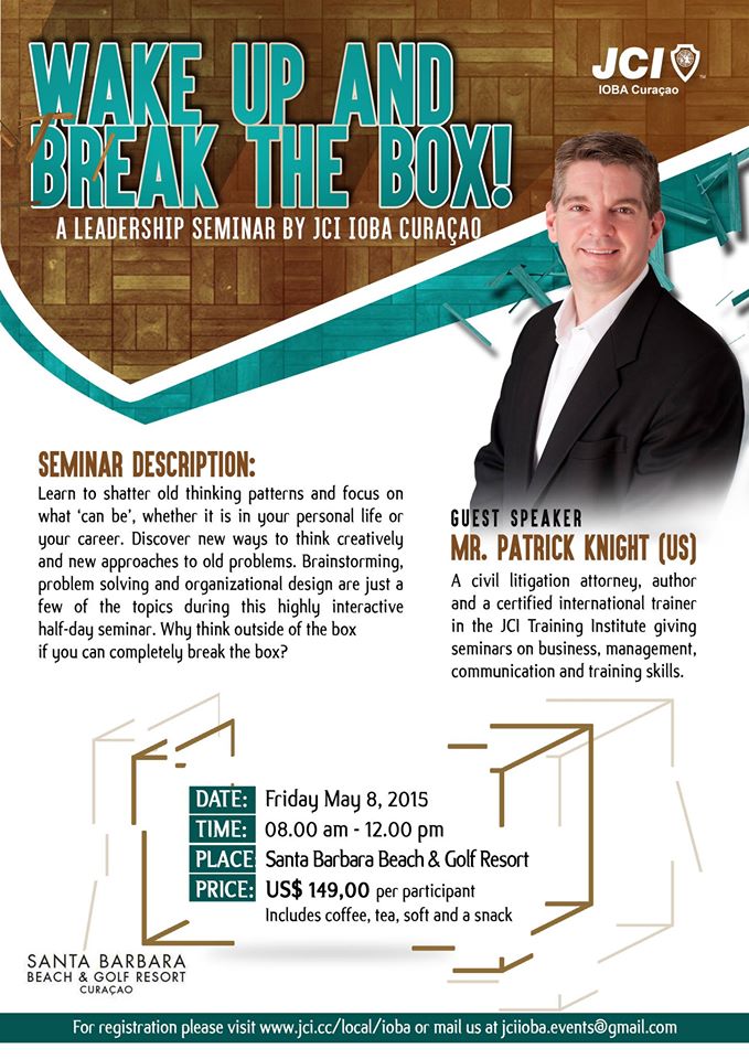 JCI IOBA Curaçao ta organisá Seminario di Liderasgo: ‘Wake Up and Break the Box!’