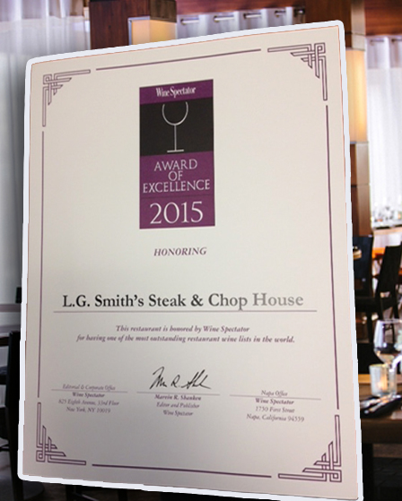 L.G Smith’s Steak & Chop House ta  ricibi ‘Wine Spectator Award 2015’