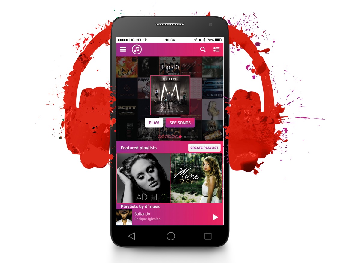 Clientenan pre-paid di Digicel por disfruta di d’Music app