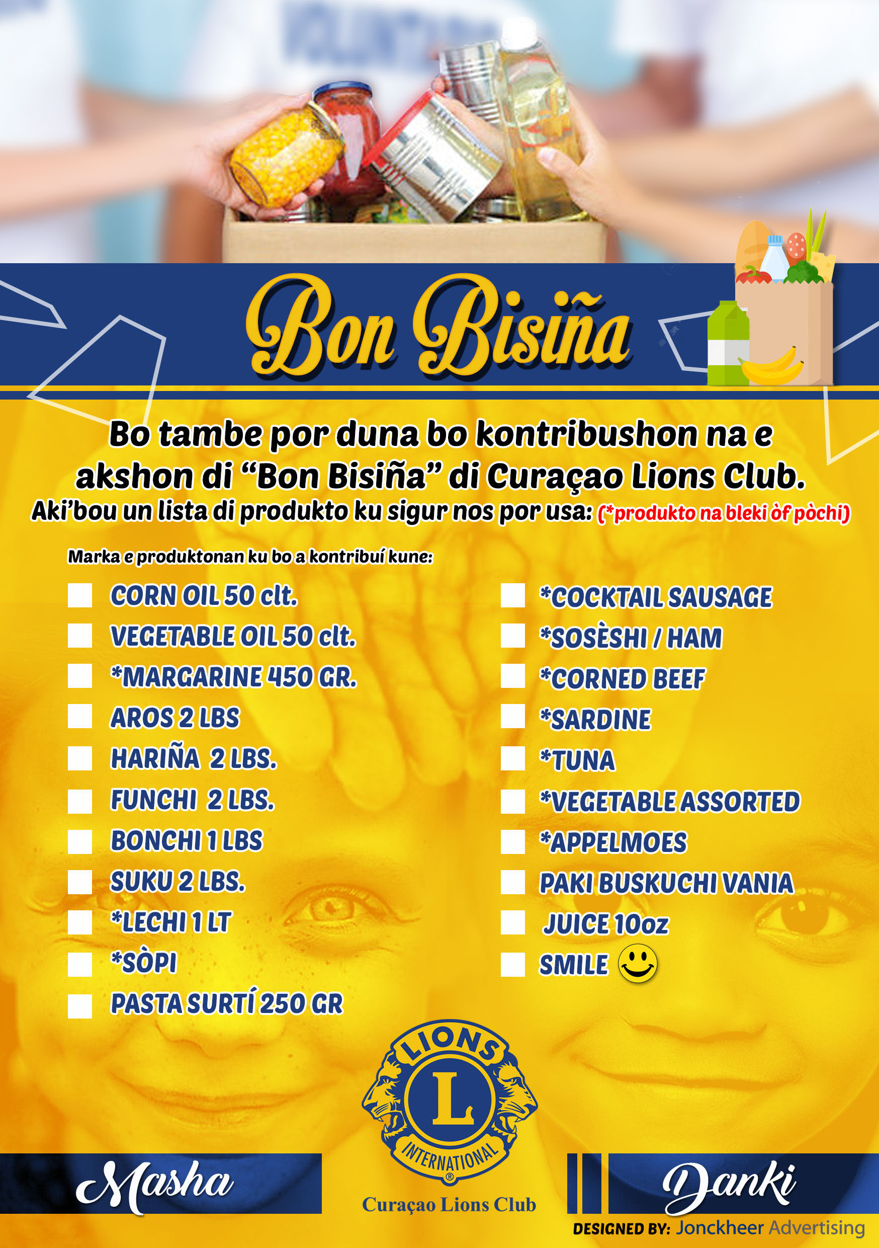 CURAÇAO LIONS CLUB ta kolektá na supermerkado pa BON BISIÑA